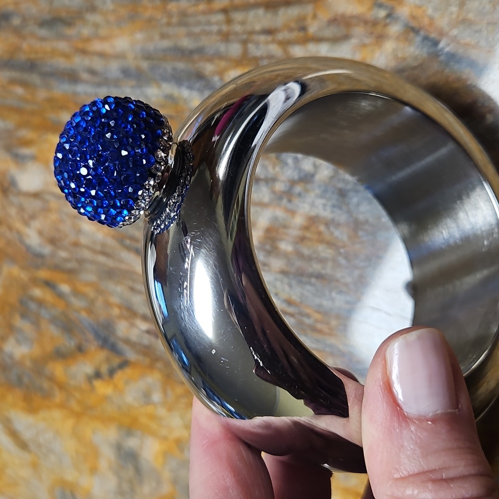 Flask Bangle Bracelet w/ Blue Rhinestone Lid Jewelry